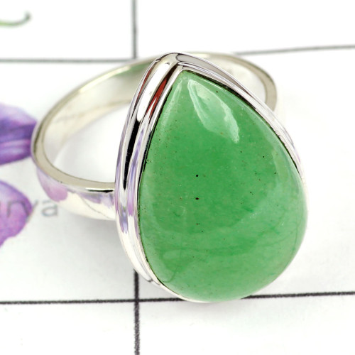 GREEN AVENTURINE A - PSR815-BEAUTIFUL PLAIN SETTING NATURAL GEMSTONE RINGS MADE IN 92