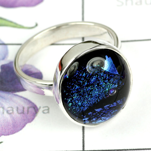 DICHROIC GLASS O - PSR814-925 STERLING SILVER NATURAL GEMSTONE BEAUTIFUL PLAIN SETT
