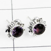 AMETHYST CUT F - BLE997-925 STERLING SILVER DESIGNER STUD EARRING WITH MULTI GEMS