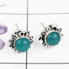 BLUE CHALCEDONY O - BLE997-925 STERLING SILVER DESIGNER STUD EARRING WITH MULTI GEMS