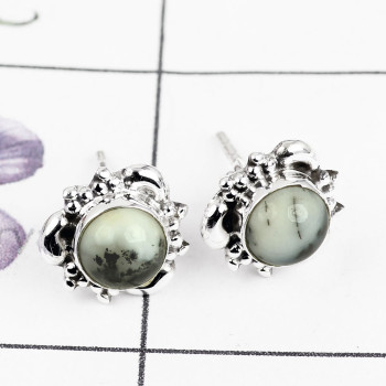 DENDRITIC AGATE B - BLE996-ROUND DESIGNER STUD EARRING MULTI GEMSTONE MADE IN 925 ST
