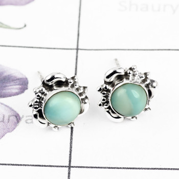 LARIMAR C - BLE996-ROUND DESIGNER STUD EARRING MULTI GEMSTONE MADE IN 925 ST