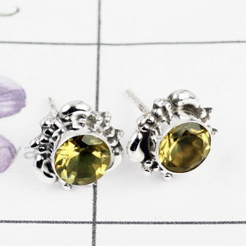 CITRINE E - BLE996-ROUND DESIGNER STUD EARRING MULTI GEMSTONE MADE IN 925 ST