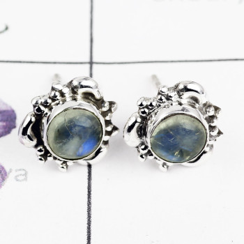 RAINBOW MOONSTONE F - BLE996-ROUND DESIGNER STUD EARRING MULTI GEMSTONE MADE IN 925 ST