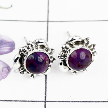PURPLE TURQUOISE G - BLE996-ROUND DESIGNER STUD EARRING MULTI GEMSTONE MADE IN 925 ST