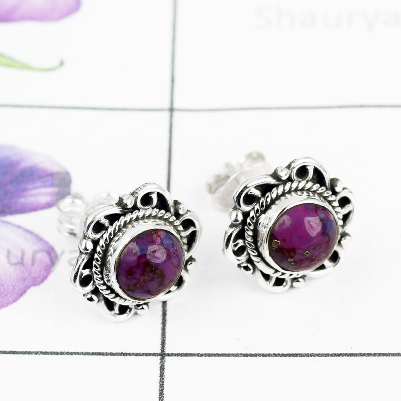 PURPLE TURQUOISE E - BLE995-BEAUTIFUL DESIGNED STUD EARRING WITH 925 STERLING SILVER PURPLE TURQUOISE E - BLE995-BEAUTIFUL DESIGNED STUD EARRING WITH 925 STERLING SILVER