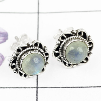 RAINBOW MOONSTONE F - BLE995-BEAUTIFUL DESIGNED STUD EARRING WITH 925 STERLING SILVER RAINBOW MOONSTONE F - BLE995-BEAUTIFUL DESIGNED STUD EARRING WITH 925 STERLING SILVER