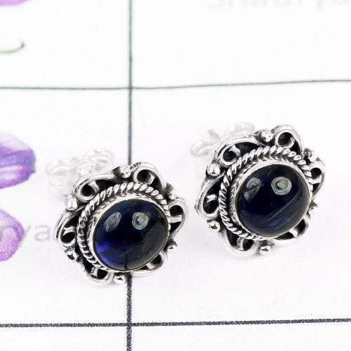 Kyanite CAB B - BLE994-NATURAL GEMSTONE DESIGNER STUD EARRING WITH 925 STERLING Kyanite CAB B - BLE994-NATURAL GEMSTONE DESIGNER STUD EARRING WITH 925 STERLING