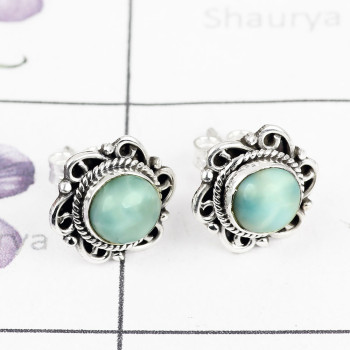 LARIMAR F - BLE994-NATURAL GEMSTONE DESIGNER STUD EARRING WITH 925 STERLING