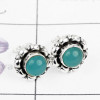 BLUE CHALCEDONY D - BLE993-ROUND DESIGNER STUD EARRING NATURAL GEMSTONE HANDMADE WIT