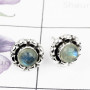 RAINBOW MOONSTONE G - BLE993-ROUND DESIGNER STUD EARRING NATURAL GEMSTONE HANDMADE WIT