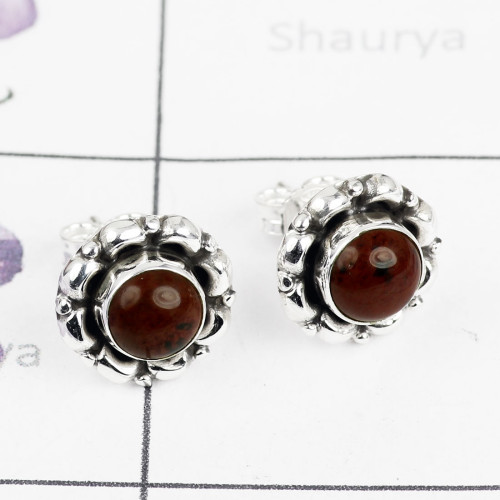 MAHOGANY JASPER C - BLE992-925 STERLING SILVER BEAUTIFUL STUD EARRING MULTI GEMSTONE MAHOGANY JASPER C - BLE992-925 STERLING SILVER BEAUTIFUL STUD EARRING MULTI GEMSTONE