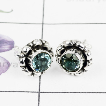 BLUE TOPAZ D - BLE992-925 STERLING SILVER BEAUTIFUL STUD EARRING MULTI GEMSTONE