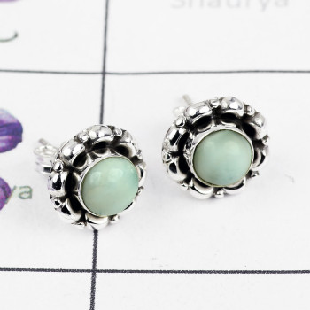 LARIMAR J - BLE992-925 STERLING SILVER BEAUTIFUL STUD EARRING MULTI GEMSTONE