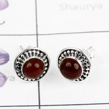 RED ONYX D - BLE991-NATURAL GEMSTONE WITH 925 STERLING SILVER BEAUTIFUL STUD