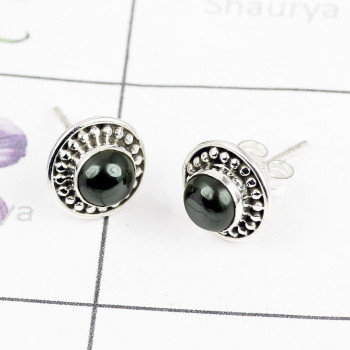 HEMATITE E - BLE991-NATURAL GEMSTONE WITH 925 STERLING SILVER BEAUTIFUL STUD