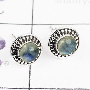 RAINBOW MOONSTONE F - BLE991-NATURAL GEMSTONE WITH 925 STERLING SILVER BEAUTIFUL STUD
