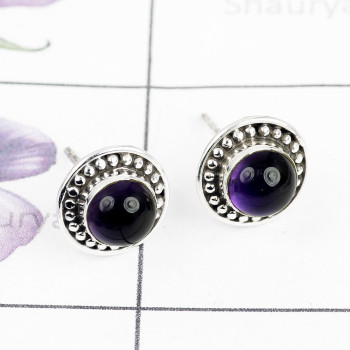 AMETHYST CAB G - BLE991-NATURAL GEMSTONE WITH 925 STERLING SILVER BEAUTIFUL STUD
