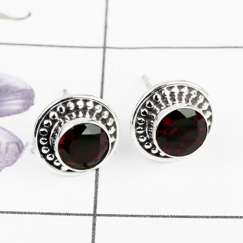 GARNET CUT B - BLE990-HANDMADE DESIGNER STUD EARRING MULTI GEMSTONE WITH 925 ST GARNET CUT B - BLE990-HANDMADE DESIGNER STUD EARRING MULTI GEMSTONE WITH 925 ST