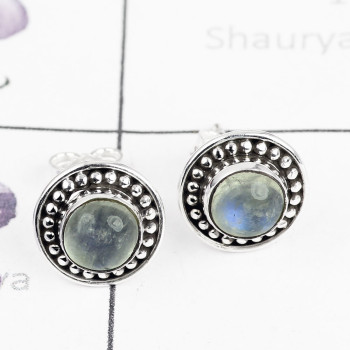 RAINBOW MOONSTONE F - BLE990-HANDMADE DESIGNER STUD EARRING MULTI GEMSTONE WITH 925 ST