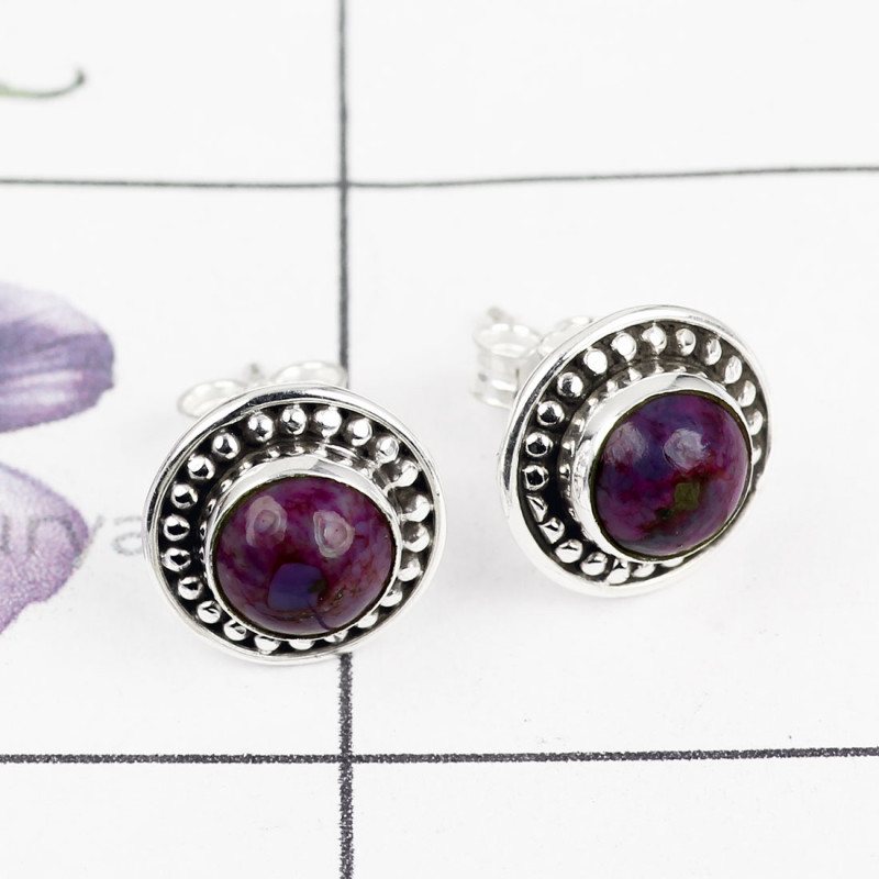 PURPLE TURQUOISE G - BLE990-HANDMADE DESIGNER STUD EARRING MULTI GEMSTONE WITH 925 ST PURPLE TURQUOISE G - BLE990-HANDMADE DESIGNER STUD EARRING MULTI GEMSTONE WITH 925 ST