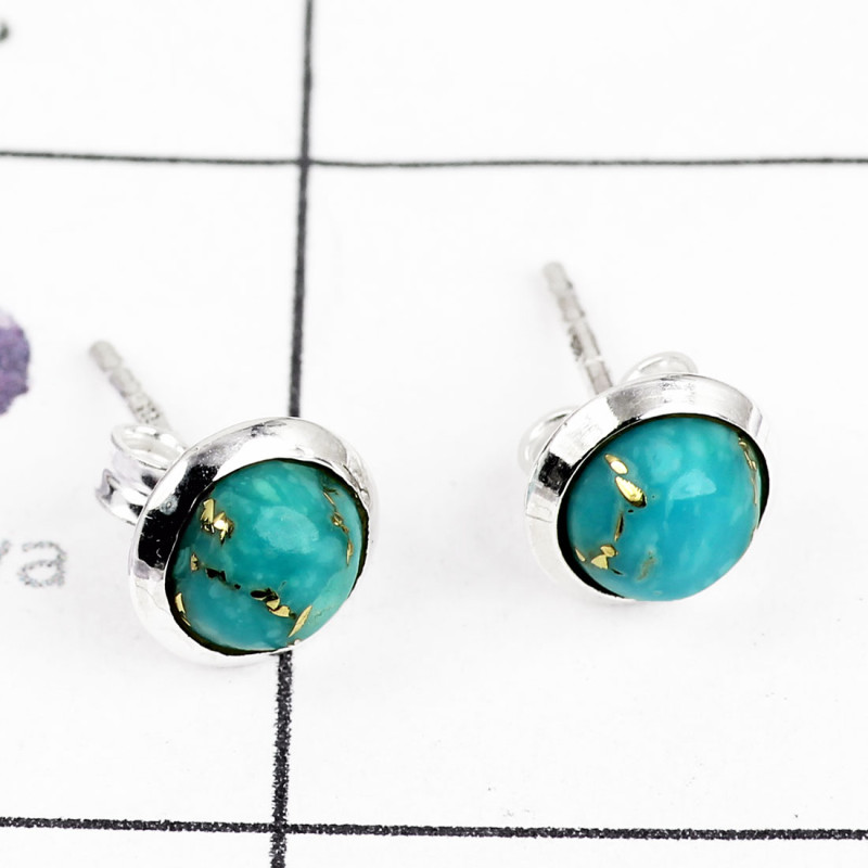 BLUE COPPER TURQUOISE A - BLE989-NATURAL GEMSTONE PLAIN STUD EARRINGS MADE IN 925 STERLING BLUE COPPER TURQUOISE A - BLE989-NATURAL GEMSTONE PLAIN STUD EARRINGS MADE IN 925 STERLING