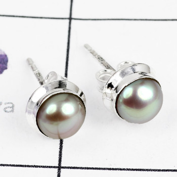 PEARL C - BLE989-NATURAL GEMSTONE PLAIN STUD EARRINGS MADE IN 925 STERLING