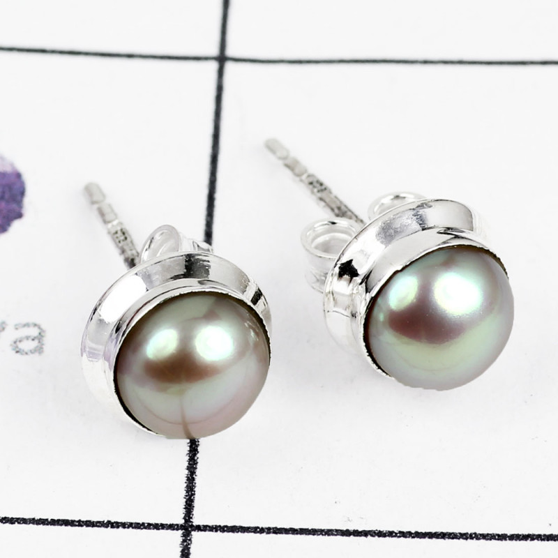 PEARL C - BLE989-NATURAL GEMSTONE PLAIN STUD EARRINGS MADE IN 925 STERLING PEARL C - BLE989-NATURAL GEMSTONE PLAIN STUD EARRINGS MADE IN 925 STERLING