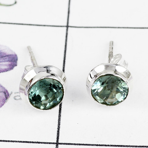 BLUE TOPAZ D - BLE989-NATURAL GEMSTONE PLAIN STUD EARRINGS MADE IN 925 STERLING BLUE TOPAZ D - BLE989-NATURAL GEMSTONE PLAIN STUD EARRINGS MADE IN 925 STERLING