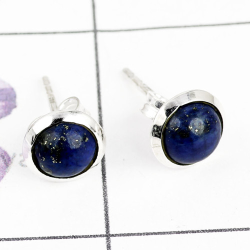 LAPIS F - BLE989-NATURAL GEMSTONE PLAIN STUD EARRINGS MADE IN 925 STERLING LAPIS F - BLE989-NATURAL GEMSTONE PLAIN STUD EARRINGS MADE IN 925 STERLING