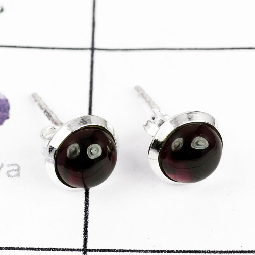 GARNET CAB A - BLE988-PLAIN STUD EARRINGS MADE IN 925 STERLING SILVER MULTI GEM