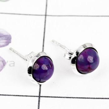 PURPLE TURQUOISE D - BLE988-PLAIN STUD EARRINGS MADE IN 925 STERLING SILVER MULTI GEM