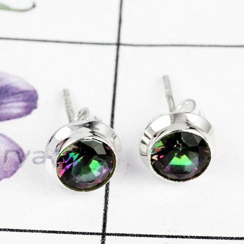 MYSTIC QUARTZ G - BLE988-PLAIN STUD EARRINGS MADE IN 925 STERLING SILVER MULTI GEM MYSTIC QUARTZ G - BLE988-PLAIN STUD EARRINGS MADE IN 925 STERLING SILVER MULTI GEM