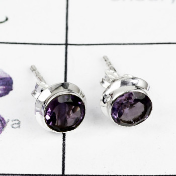 AMETHYST CUT O - BLE988-PLAIN STUD EARRINGS MADE IN 925 STERLING SILVER MULTI GEM