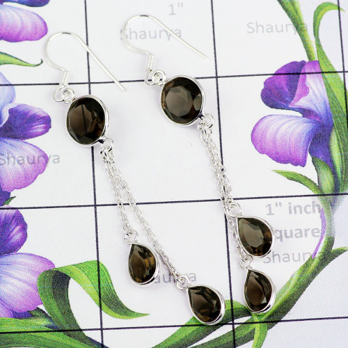 SMOKEY I - BZE844-925 STERLING SILVER BEAUTIFUL EARRING WITH MULTI GEMSTONE