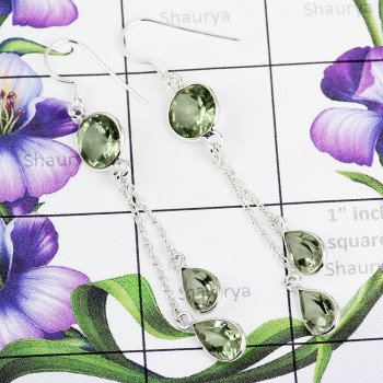 GREEN AMETHYST CUT O - BZE844-925 STERLING SILVER BEAUTIFUL EARRING WITH MULTI GEMSTONE GREEN AMETHYST CUT O - BZE844-925 STERLING SILVER BEAUTIFUL EARRING WITH MULTI GEMSTONE