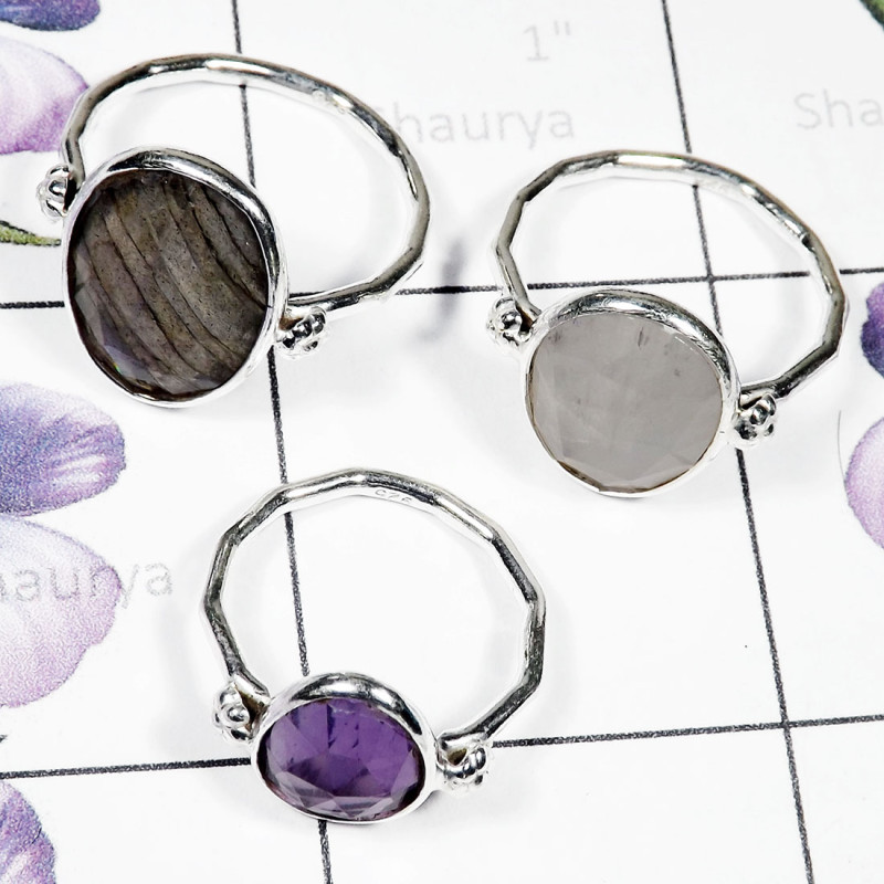 AMETHYST, LABRADORITE, RAINBOW 3 PCS H - SBP890- HANDMADE BEAUTIFUL 3 PCS BEZEL RINGS SET WITH NATURAL GE AMETHYST, LABRADORITE, RAINBOW 3 PCS H - SBP890- HANDMADE BEAUTIFUL 3 PCS BEZEL RINGS SET WITH NATURAL GE