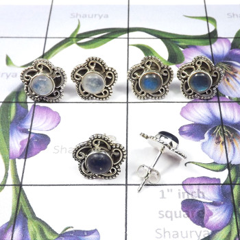 3pcs Multi Cab Gemstone Earrings D - SSE882-Wholesale 3Pcs Designer Stud Earrings Manufactured 925 St