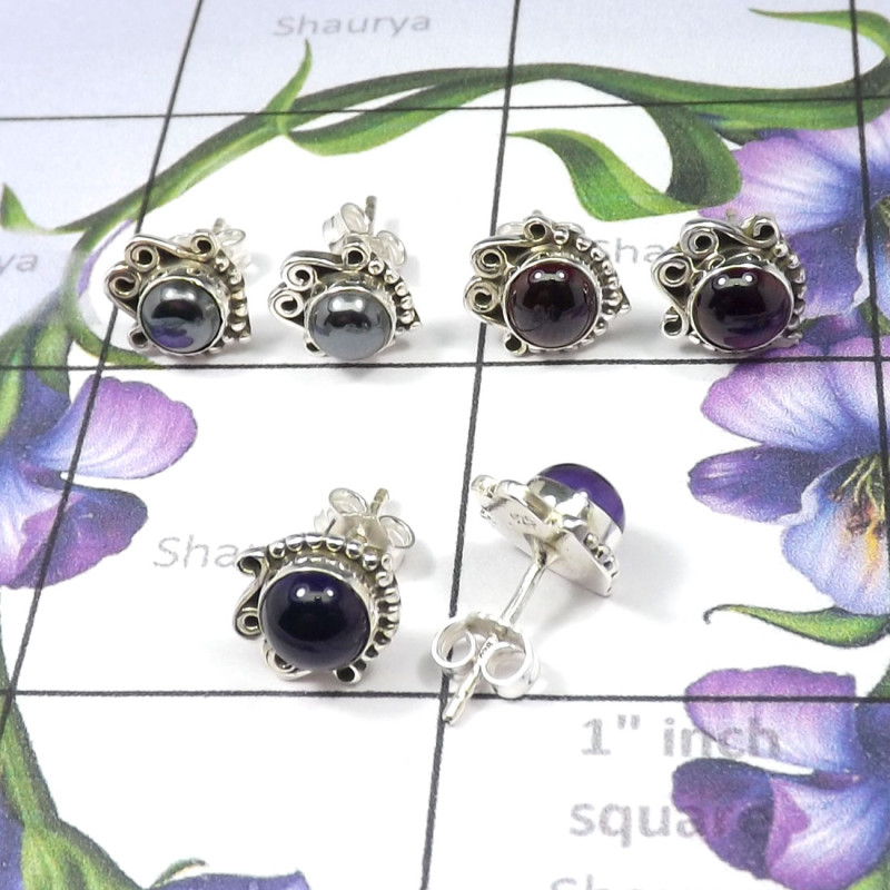 3pcs Hematite,Garnet,Amethyst Lot A - SSE878-Indian Factory Made Wholesale 3pcs Stud Earrings Lot With 3pcs Hematite,Garnet,Amethyst Lot A - SSE878-Indian Factory Made Wholesale 3pcs Stud Earrings Lot With