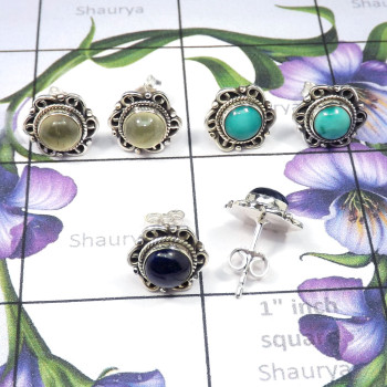 3pcs Prynite,Turquoise,Kyanite Lot A - SSE877-Beautiful Designer Wholesale 3Pcs Stud Earrings Lot of 92