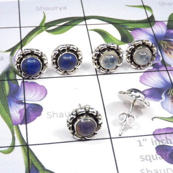 3pairs Lapis Lazuli,Moonstone,Charoite Lot O - SSE876-6mm Round Wholesale 3 Pairs Designer Stud Earrings Lot of