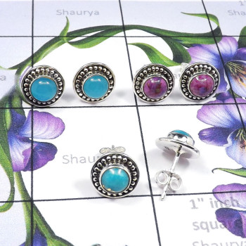3Pairs Chalcedony,Turquoise,Purple Turquoise Lot O - SSE875-3Pairs Wholesale New Designer Stud Earrings Lot Manufactu