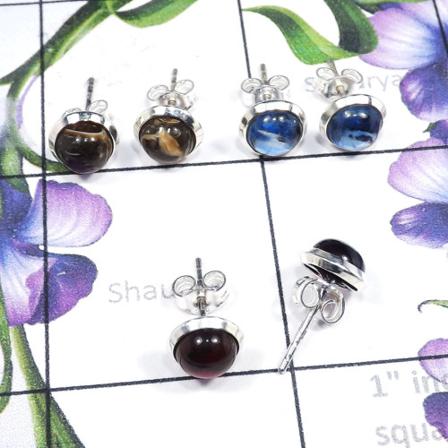 3Pairs Turtella Jasper,Kyanite,Garnet Lot E - SSE874-Wholesale 3 Pairs 6mm Round Stud Earrings Lot With 925 St 3Pairs Turtella Jasper,Kyanite,Garnet Lot E - SSE874-Wholesale 3 Pairs 6mm Round Stud Earrings Lot With 925 St
