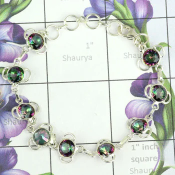 Mystic Quartz A - SBB903-Graceful Bezal Bracelets With Lovely Multi Gemstone & 925 Mystic Quartz A - SBB903-Graceful Bezal Bracelets With Lovely Multi Gemstone & 925