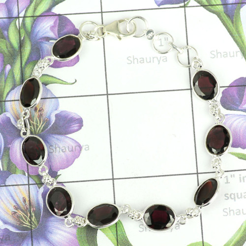 Garnet Cut D - SBB902-925 Sterling Silver Stunning Bezal Bracelets Wit Garnet Cut D - SBB902-925 Sterling Silver Stunning Bezal Bracelets Wit