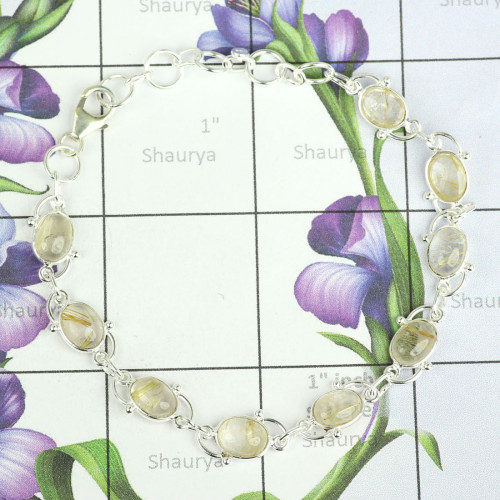 Golden Rutile B - SBB901-Nice Looking Designer Bezal Bracelets of 925 Sterling Sil Golden Rutile B - SBB901-Nice Looking Designer Bezal Bracelets of 925 Sterling Sil