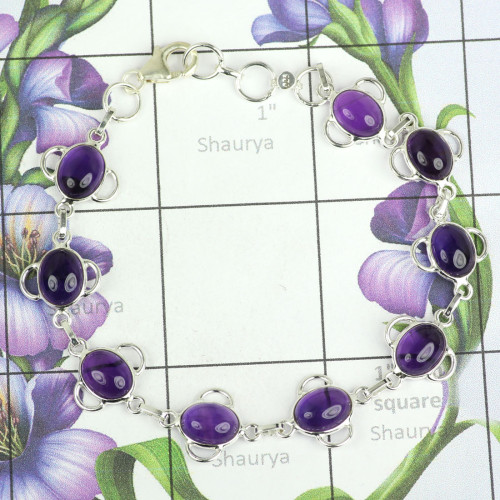 Amethyst Cab C - SBB901-Nice Looking Designer Bezal Bracelets of 925 Sterling Sil Amethyst Cab C - SBB901-Nice Looking Designer Bezal Bracelets of 925 Sterling Sil
