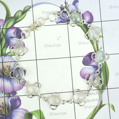 Rainbow Moonstone D - SBB901-Nice Looking Designer Bezal Bracelets of 925 Sterling Sil Rainbow Moonstone D - SBB901-Nice Looking Designer Bezal Bracelets of 925 Sterling Sil