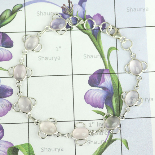 Rose Quartz F - SBB901-Nice Looking Designer Bezal Bracelets of 925 Sterling Sil Rose Quartz F - SBB901-Nice Looking Designer Bezal Bracelets of 925 Sterling Sil