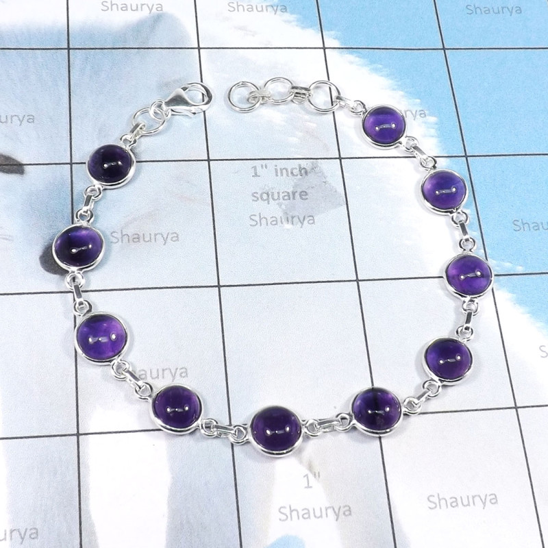 Amethyst Cab B - SBB898-Wonderful Bezal Bracelets With Fabulous Multi Gemstones & Amethyst Cab B - SBB898-Wonderful Bezal Bracelets With Fabulous Multi Gemstones &